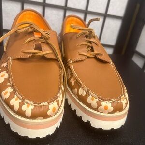 Sperry Brown and Orange Boat Shoes with Decorative Band